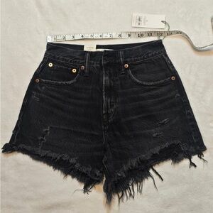 AE 77 High Rise Cutoff Black Denim Short  Size 24 NWT